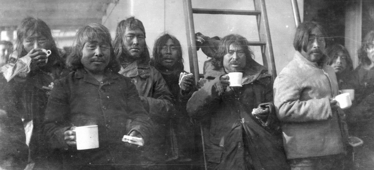 Inuit group aboard the S. S. Baychimo at anchor, Albert Harbour, Pond Inlet, NU, 1921